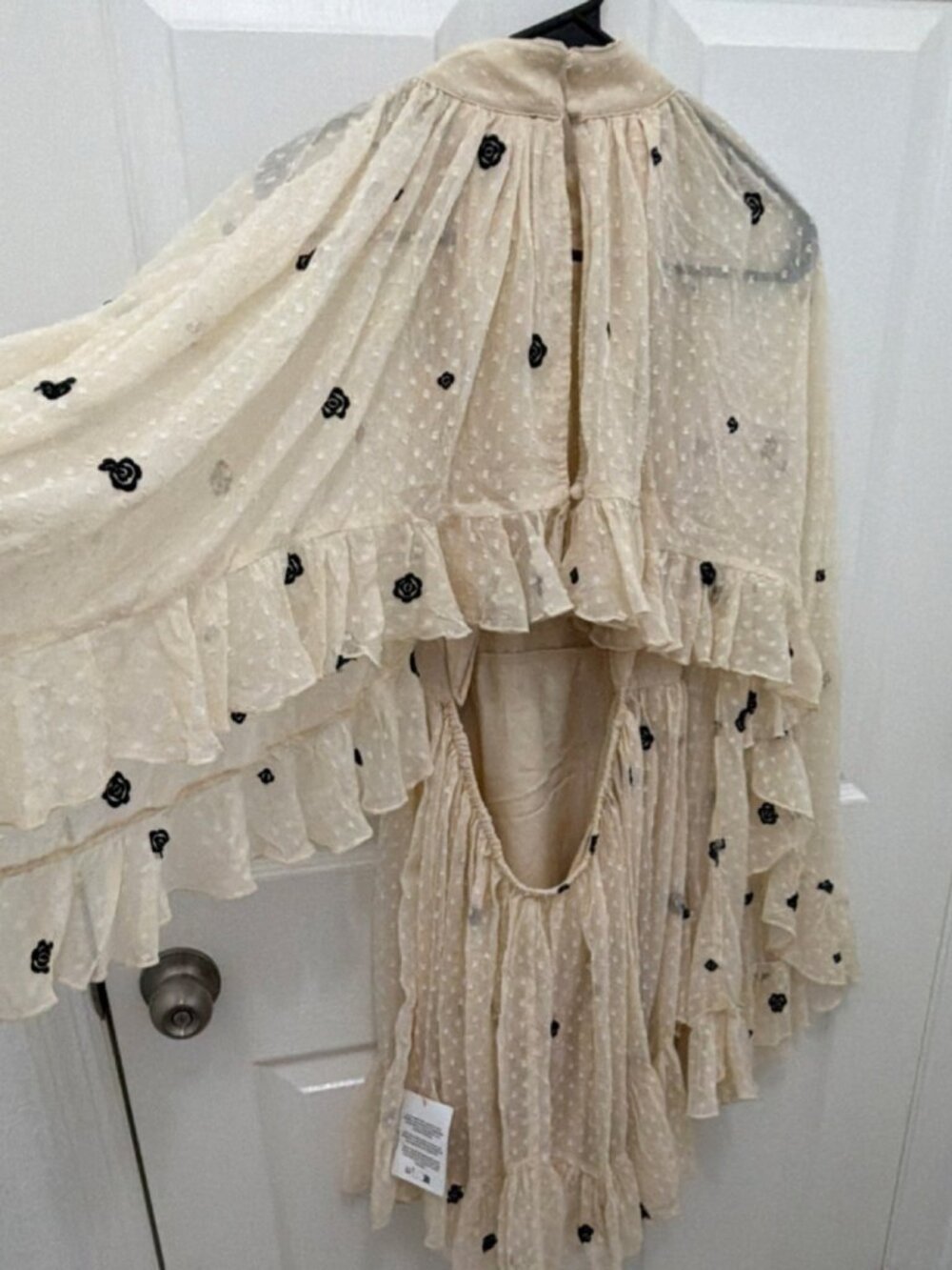 ASOS DESIGN embroidered textured cape dobby mini small black Boho Bell Sleeve - Picture 9 of 9